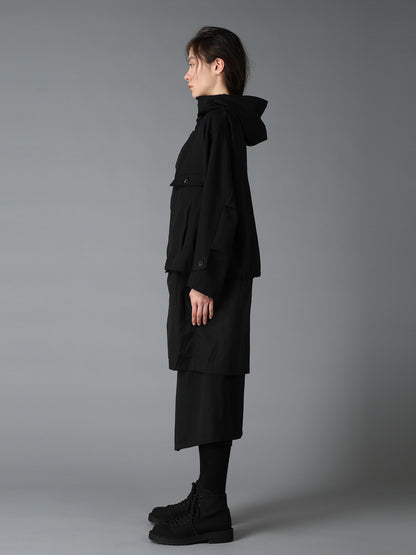 WOOL GABARDINE+VINTAGE NYLON HOODED BLOUSON