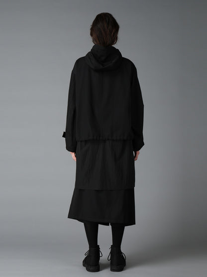WOOL GABARDINE+VINTAGE NYLON HOODED BLOUSON