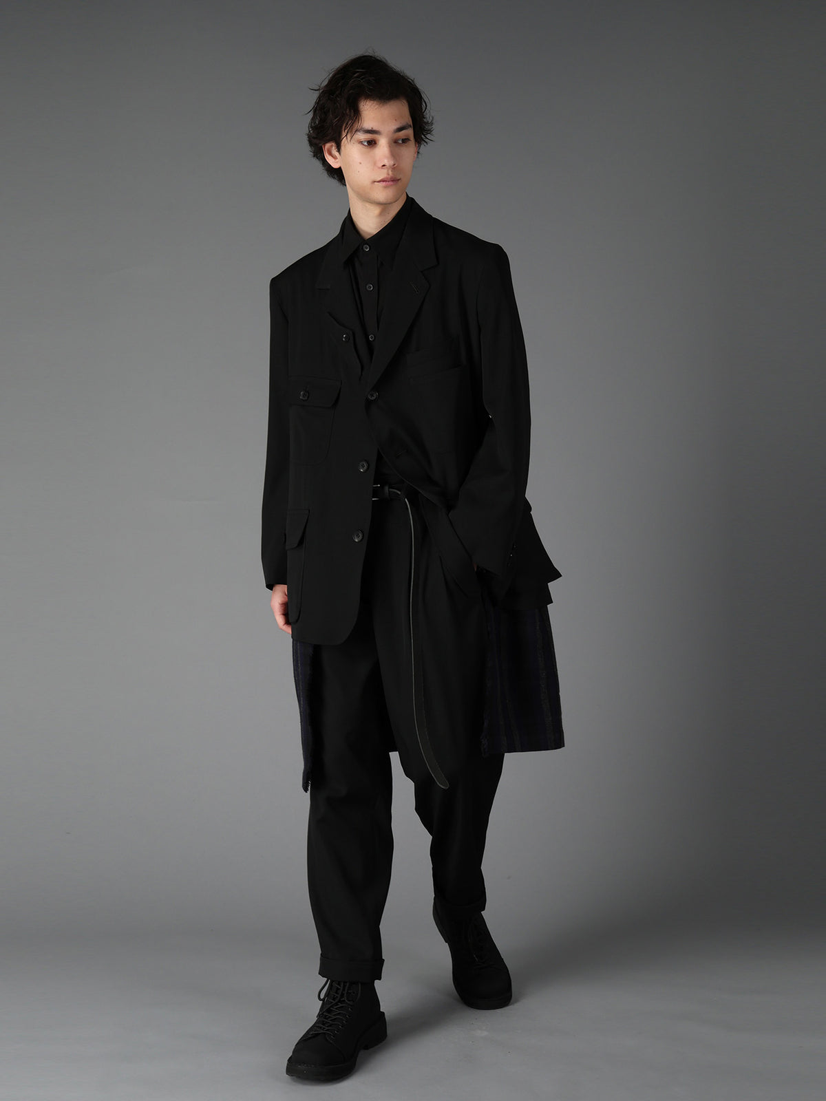 WOOL GABARDINE+C/W DARK PLAID WORK JACKET