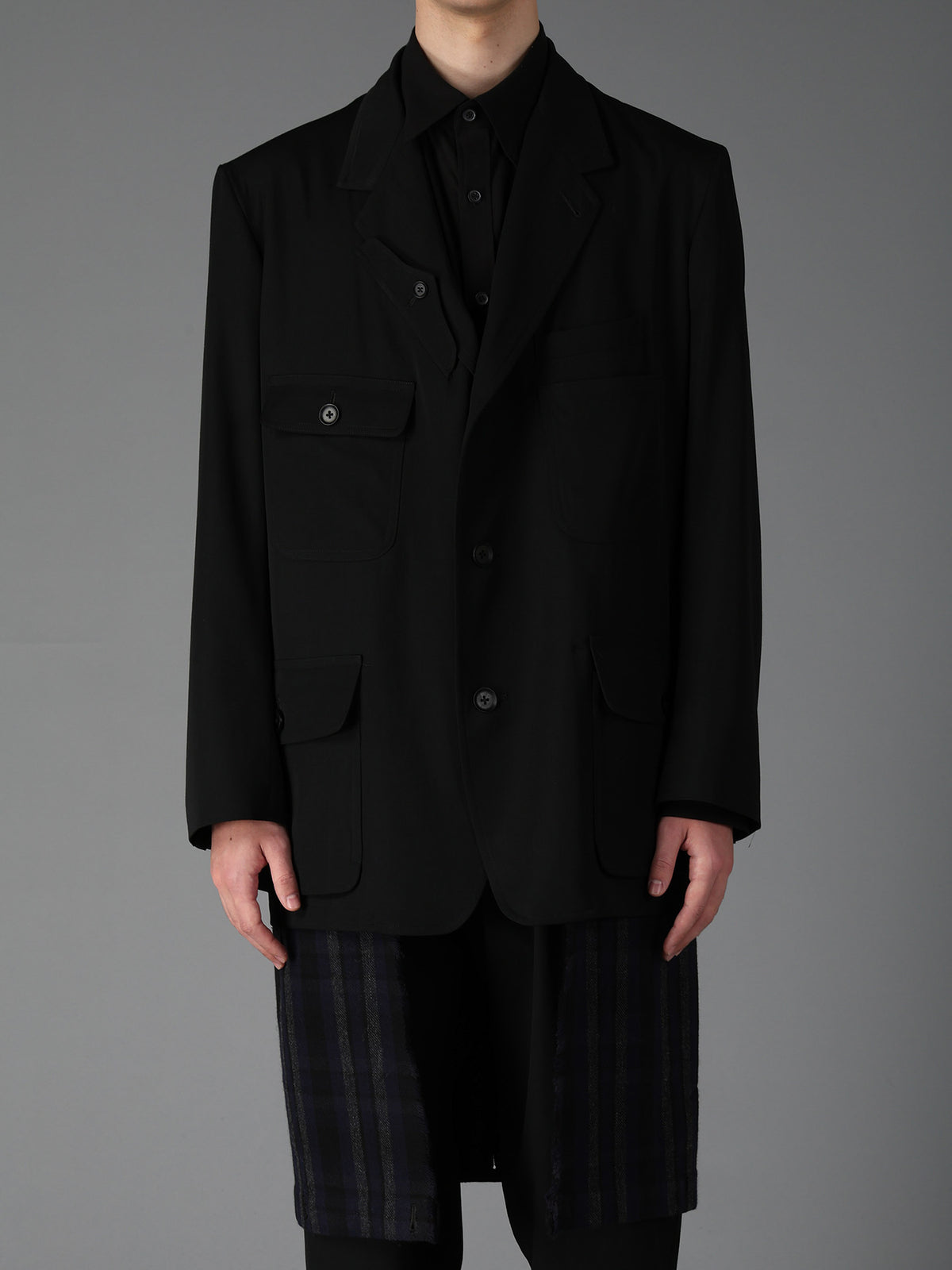 WOOL GABARDINE+C/W DARK PLAID WORK JACKET