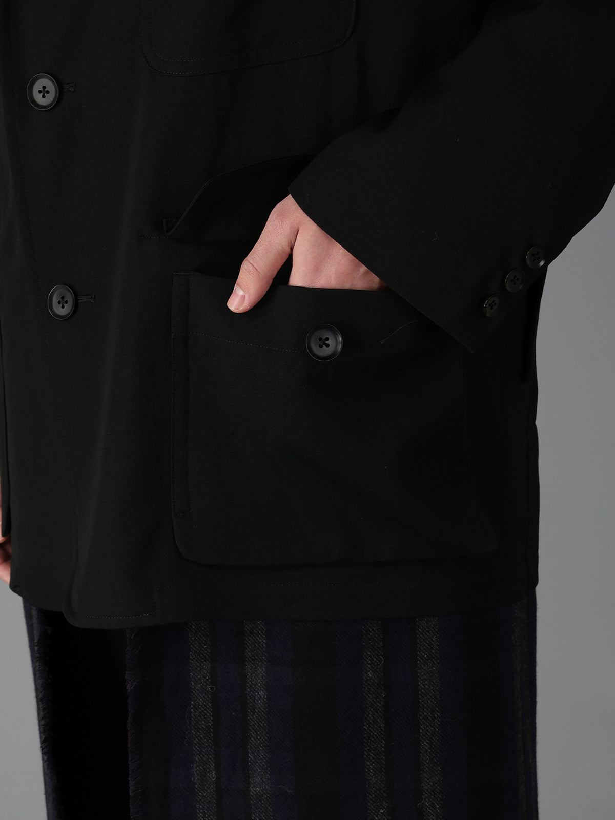 WOOL GABARDINE+C/W DARK PLAID WORK JACKET