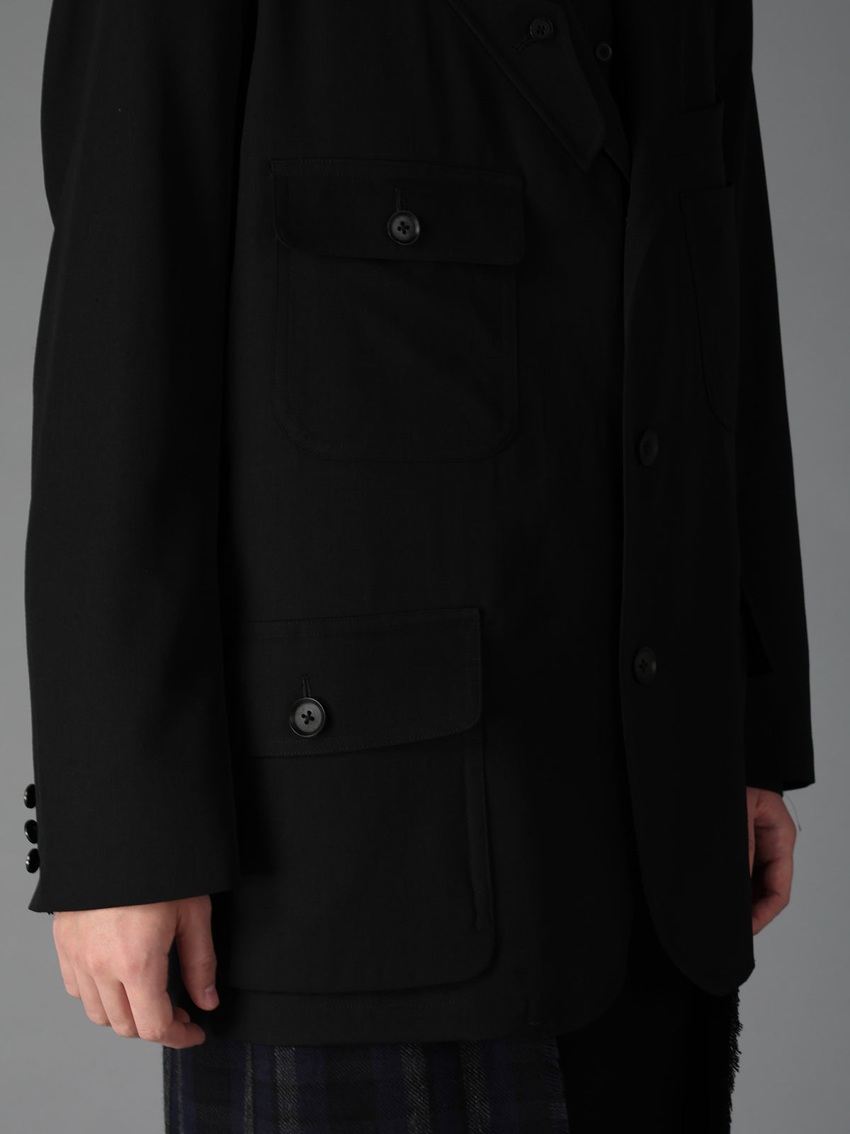 WOOL GABARDINE+C/W DARK PLAID WORK JACKET