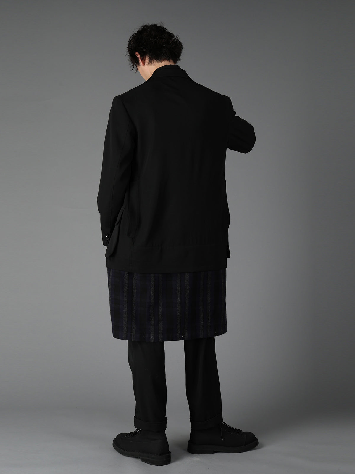 WOOL GABARDINE+C/W DARK PLAID WORK JACKET