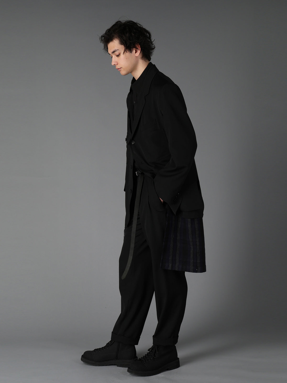 WOOL GABARDINE+C/W DARK PLAID WORK JACKET