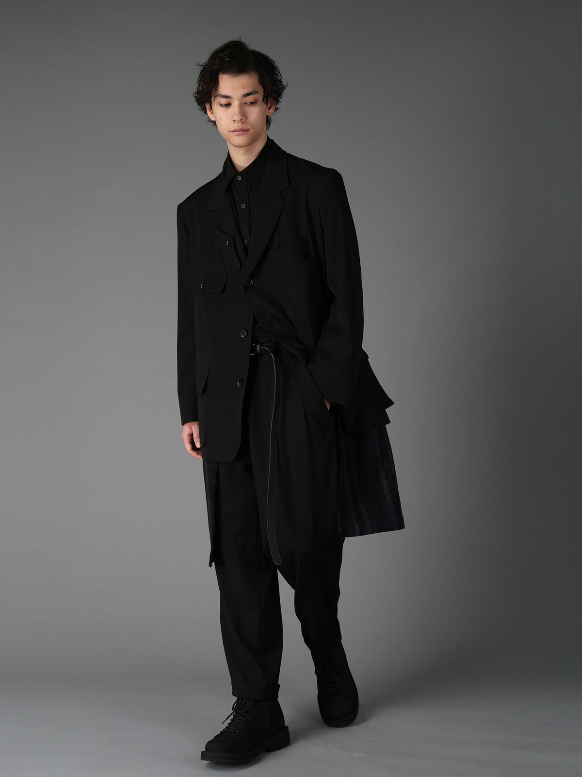 WOOL GABARDINE+C/W DARK PLAID WORK JACKET