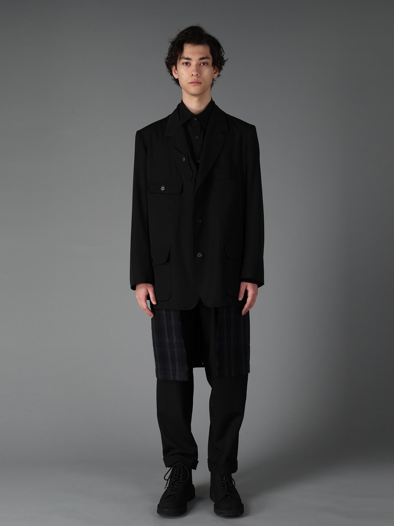 WOOL GABARDINE+C/W DARK PLAID WORK JACKET – THE SHOP YOHJI YAMAMOTO