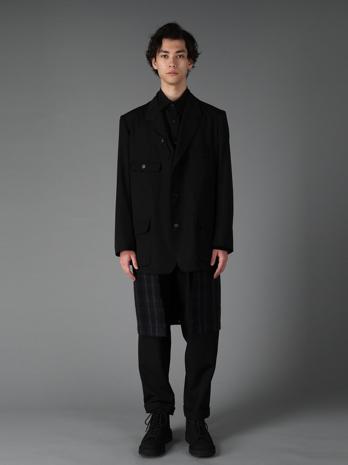 WOOL GABARDINE+C/W DARK PLAID WORK JACKET