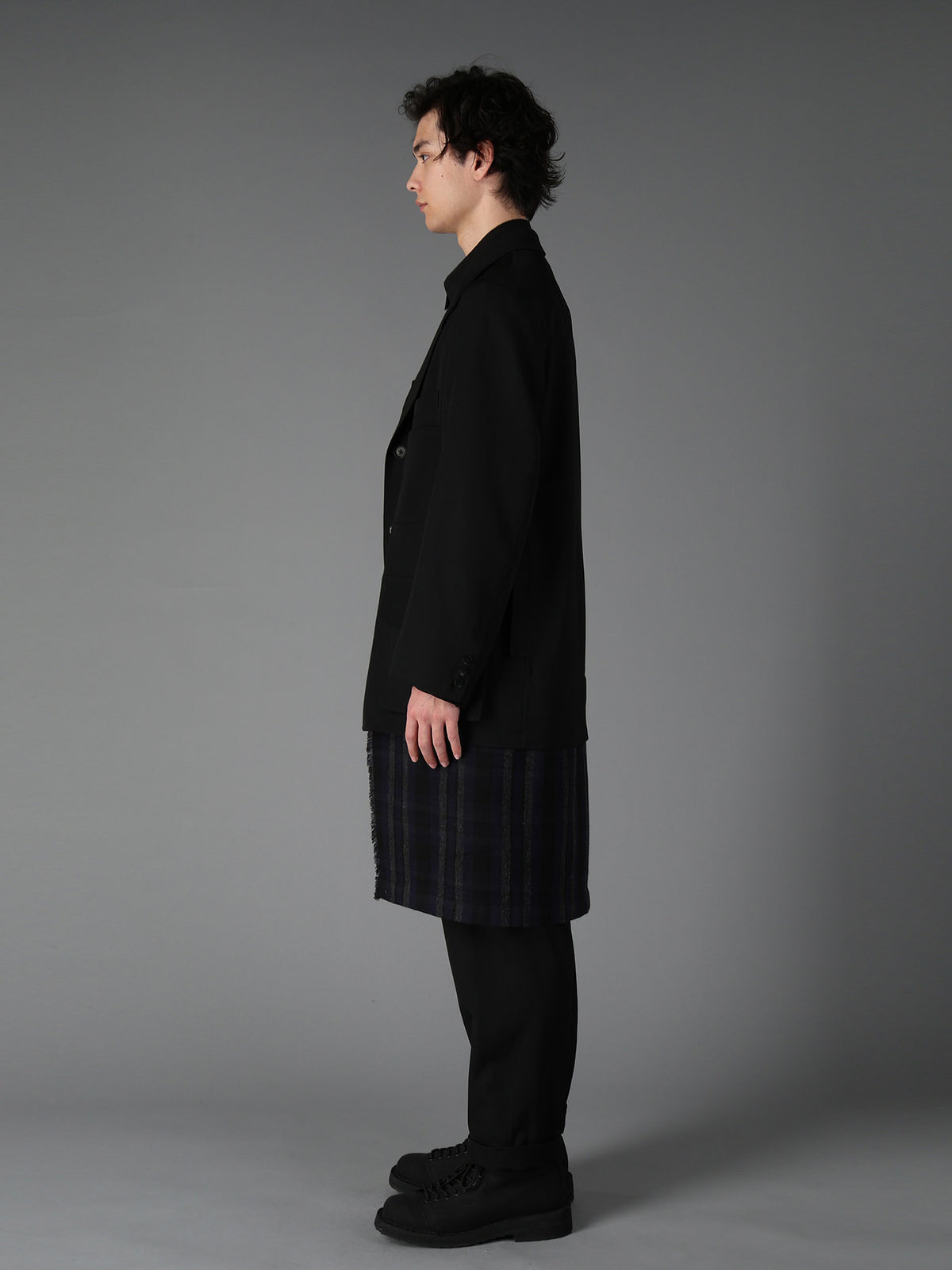 WOOL GABARDINE+C/W DARK PLAID WORK JACKET