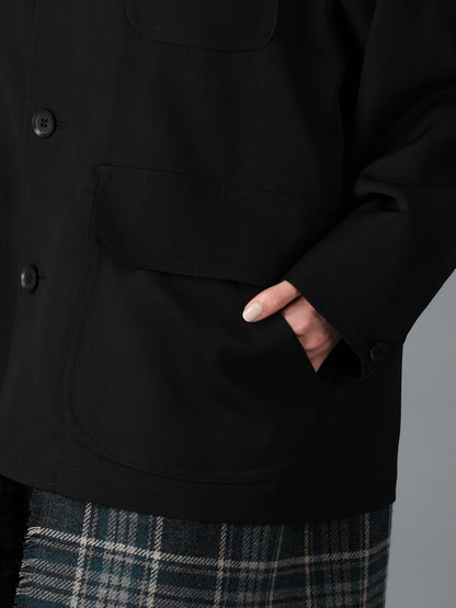 WOOL GABARDINE+BRITISH WOOL PLAID HUNTING JACKET