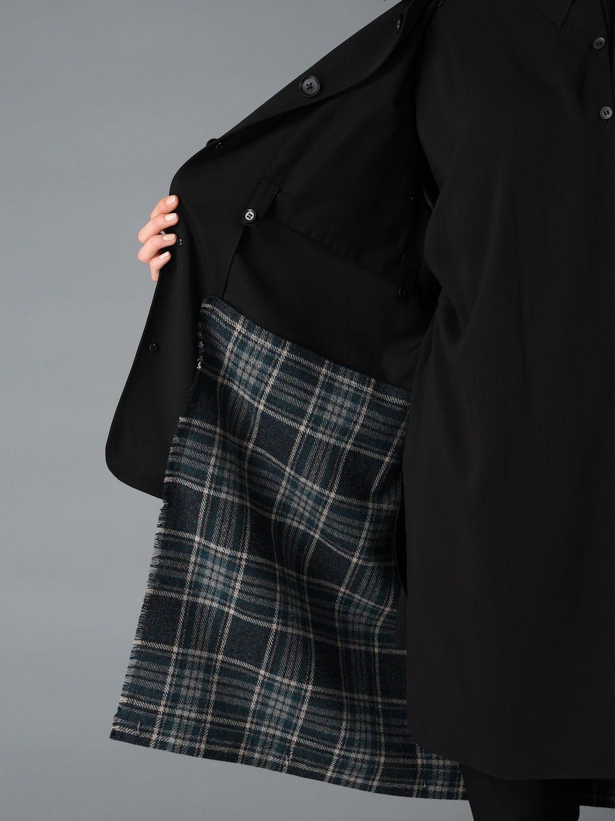 WOOL GABARDINE+BRITISH WOOL PLAID HUNTING JACKET