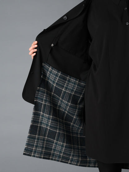 WOOL GABARDINE+BRITISH WOOL PLAID HUNTING JACKET