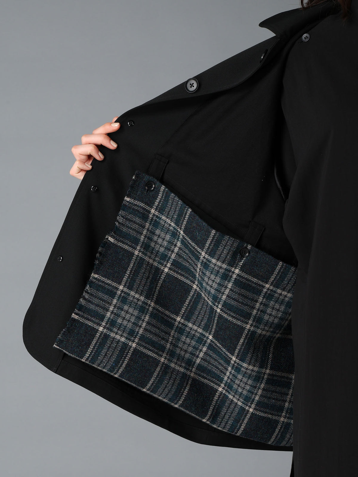 WOOL GABARDINE+BRITISH WOOL PLAID HUNTING JACKET