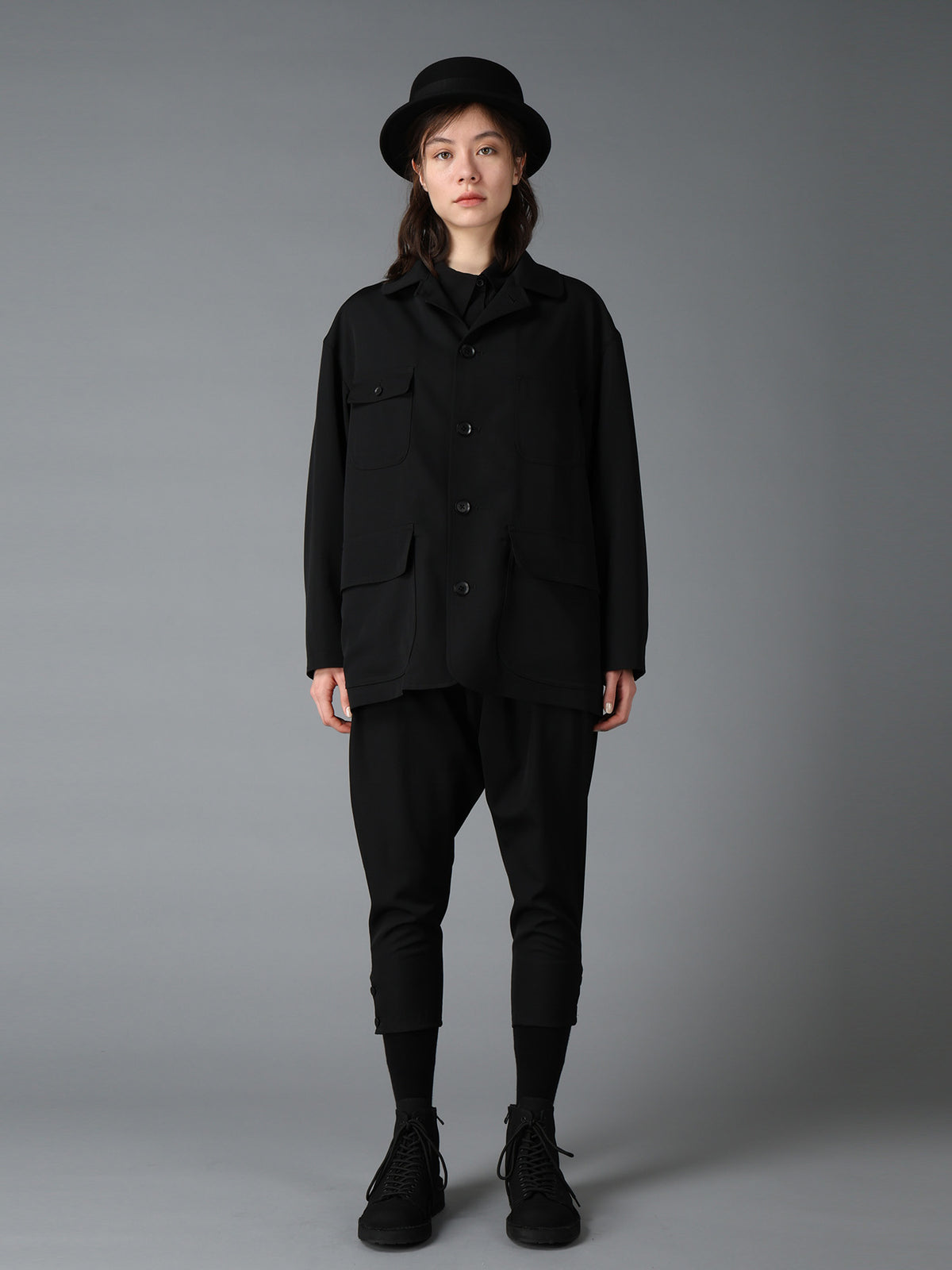 WOOL GABARDINE+BRITISH WOOL PLAID HUNTING JACKET