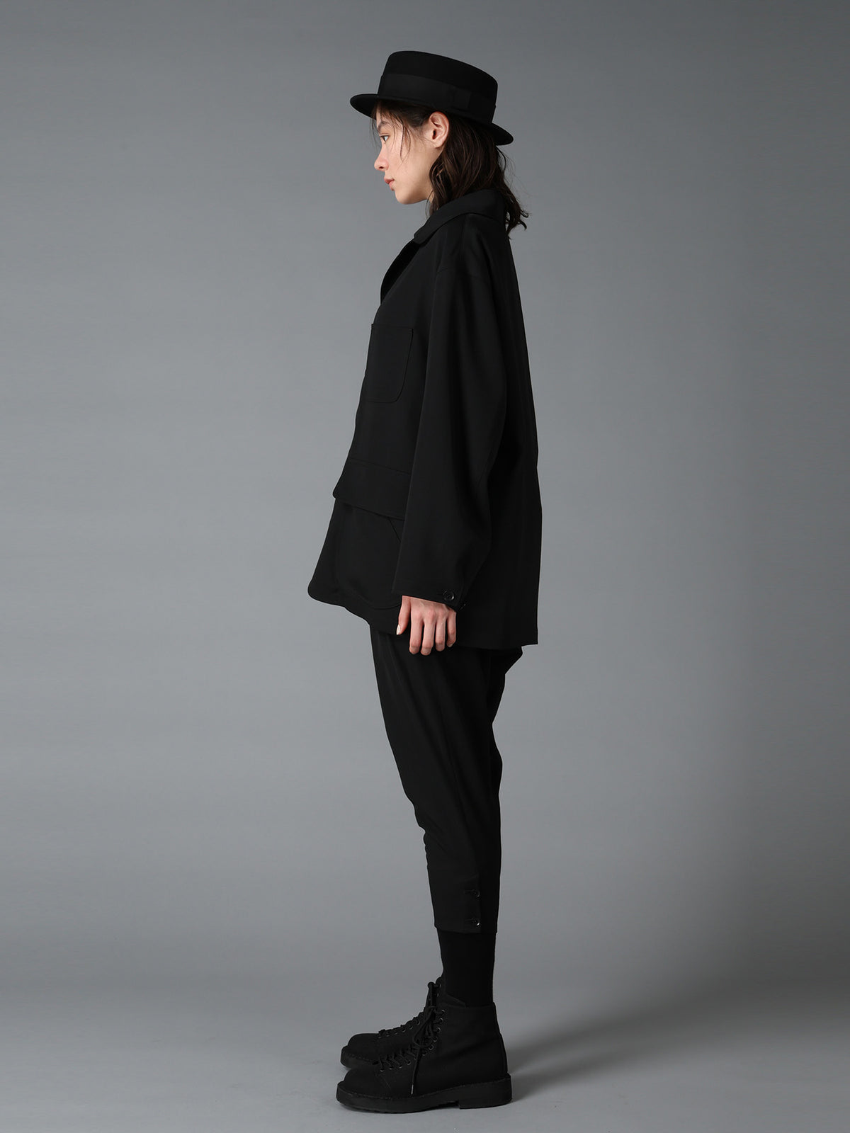 WOOL GABARDINE+BRITISH WOOL PLAID HUNTING JACKET