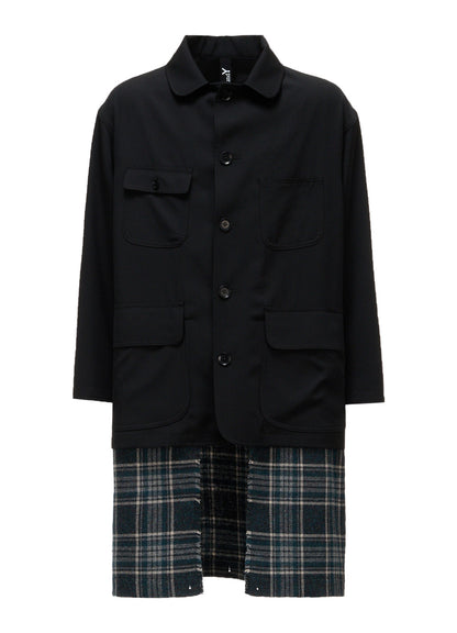 WOOL GABARDINE+BRITISH WOOL PLAID HUNTING JACKET