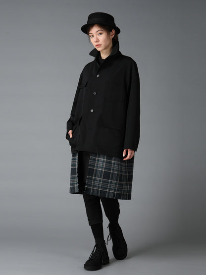 WOOL GABARDINE+BRITISH WOOL PLAID HUNTING JACKET