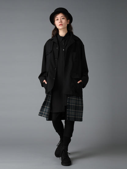 WOOL GABARDINE+BRITISH WOOL PLAID HUNTING JACKET