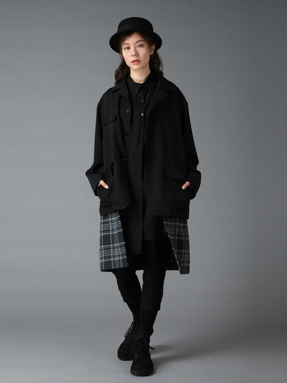 WOOL GABARDINE+BRITISH WOOL PLAID HUNTING JACKET