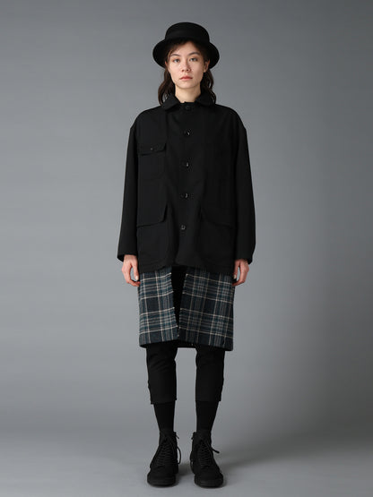 WOOL GABARDINE+BRITISH WOOL PLAID HUNTING JACKET