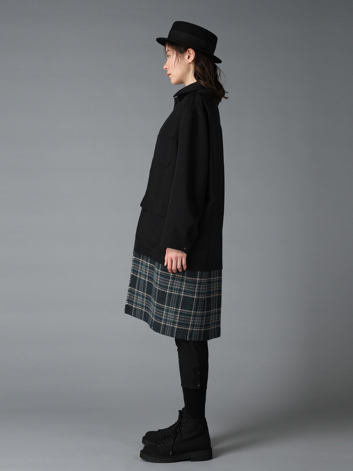 WOOL GABARDINE+BRITISH WOOL PLAID HUNTING JACKET