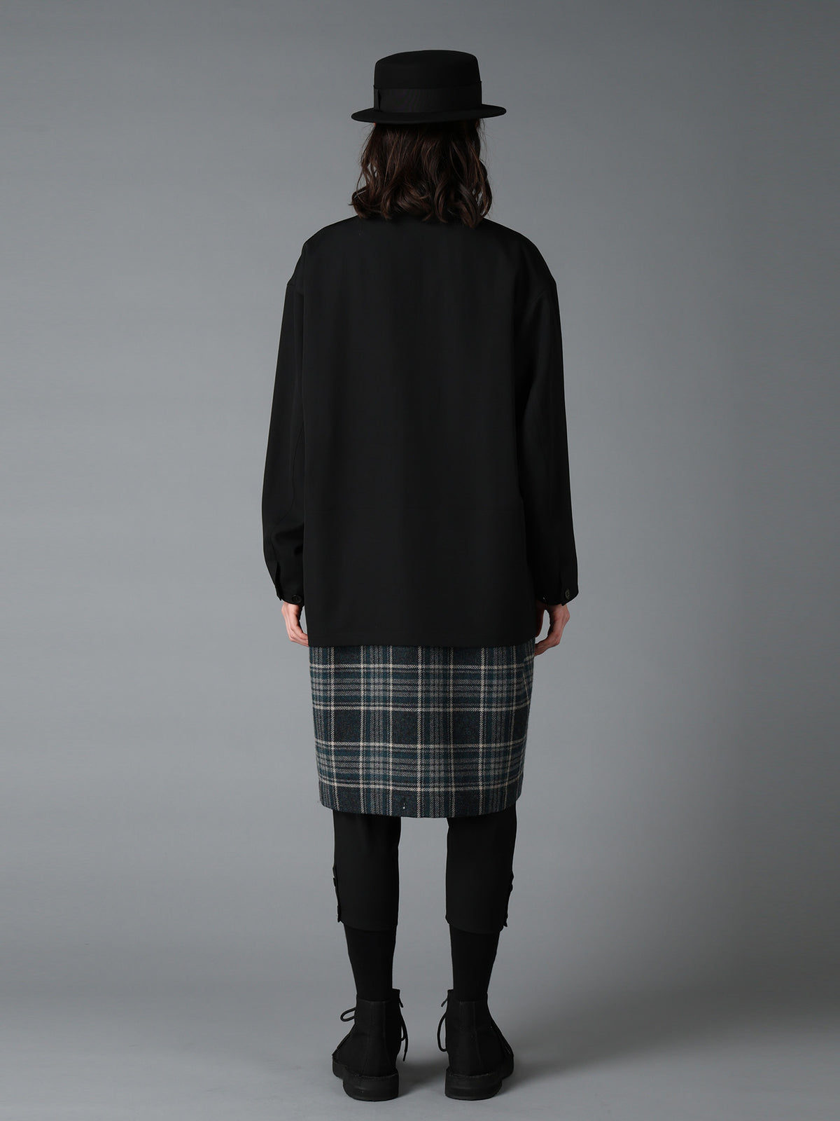 WOOL GABARDINE+BRITISH WOOL PLAID HUNTING JACKET
