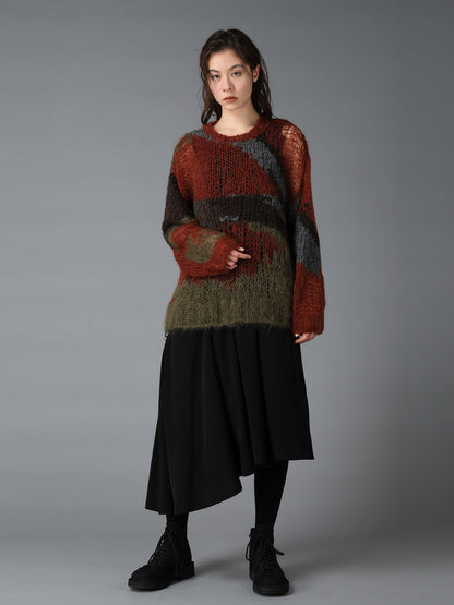 MOHAIR X BOUCLE INTARSIA KNIT PULLOVER