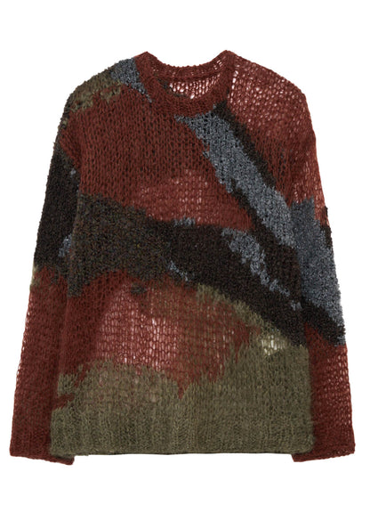 MOHAIR X BOUCLE INTARSIA KNIT PULLOVER