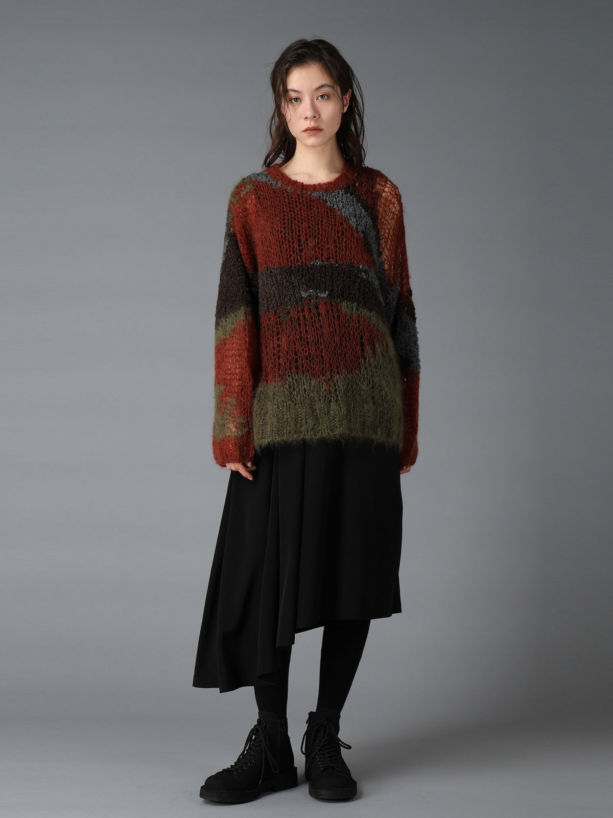 MOHAIR X BOUCLE INTARSIA KNIT PULLOVER