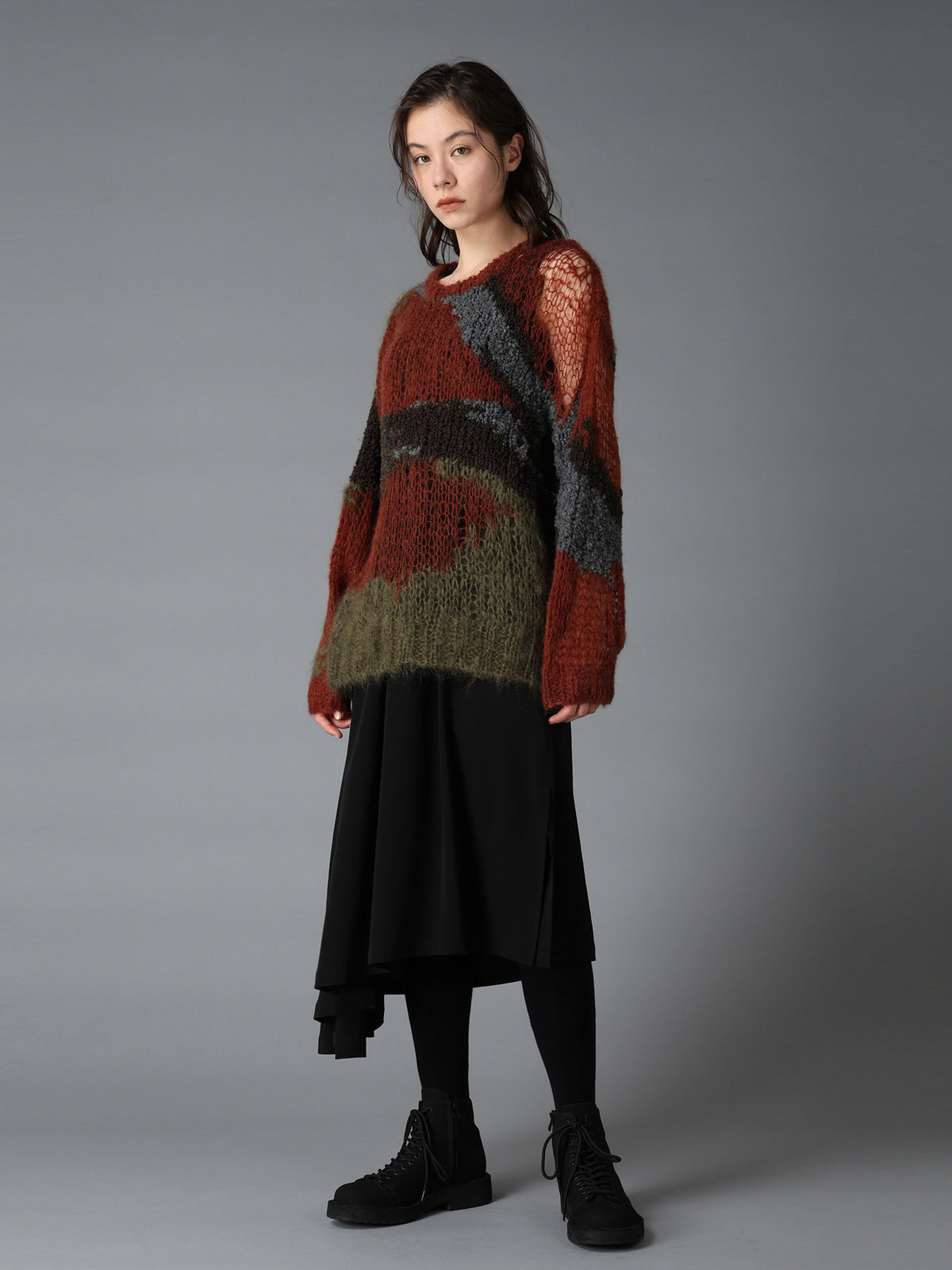 MOHAIR X BOUCLE INTARSIA KNIT PULLOVER