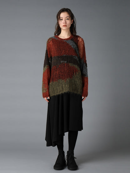 MOHAIR X BOUCLE INTARSIA KNIT PULLOVER