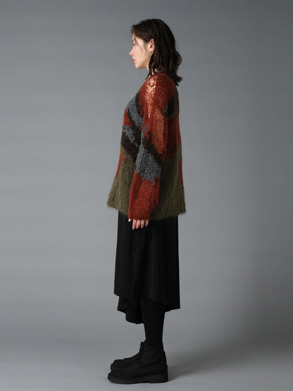 MOHAIR X BOUCLE INTARSIA KNIT PULLOVER