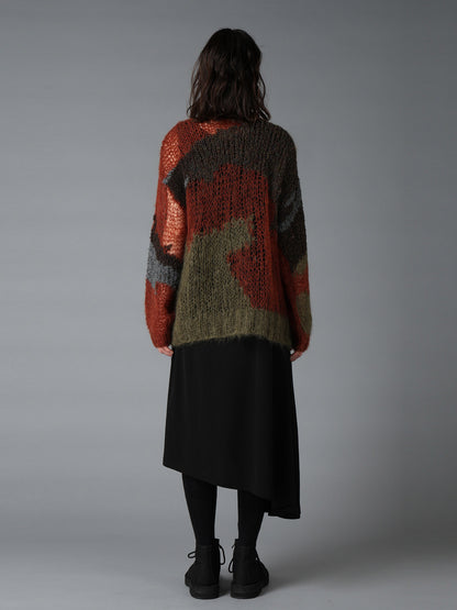 MOHAIR X BOUCLE INTARSIA KNIT PULLOVER