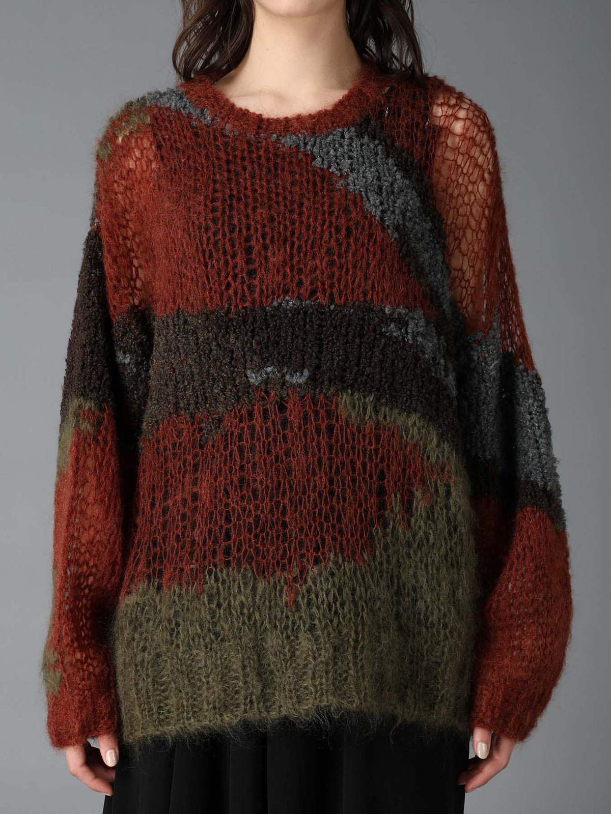 MOHAIR X BOUCLE INTARSIA KNIT PULLOVER