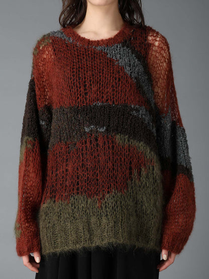 MOHAIR X BOUCLE INTARSIA KNIT PULLOVER