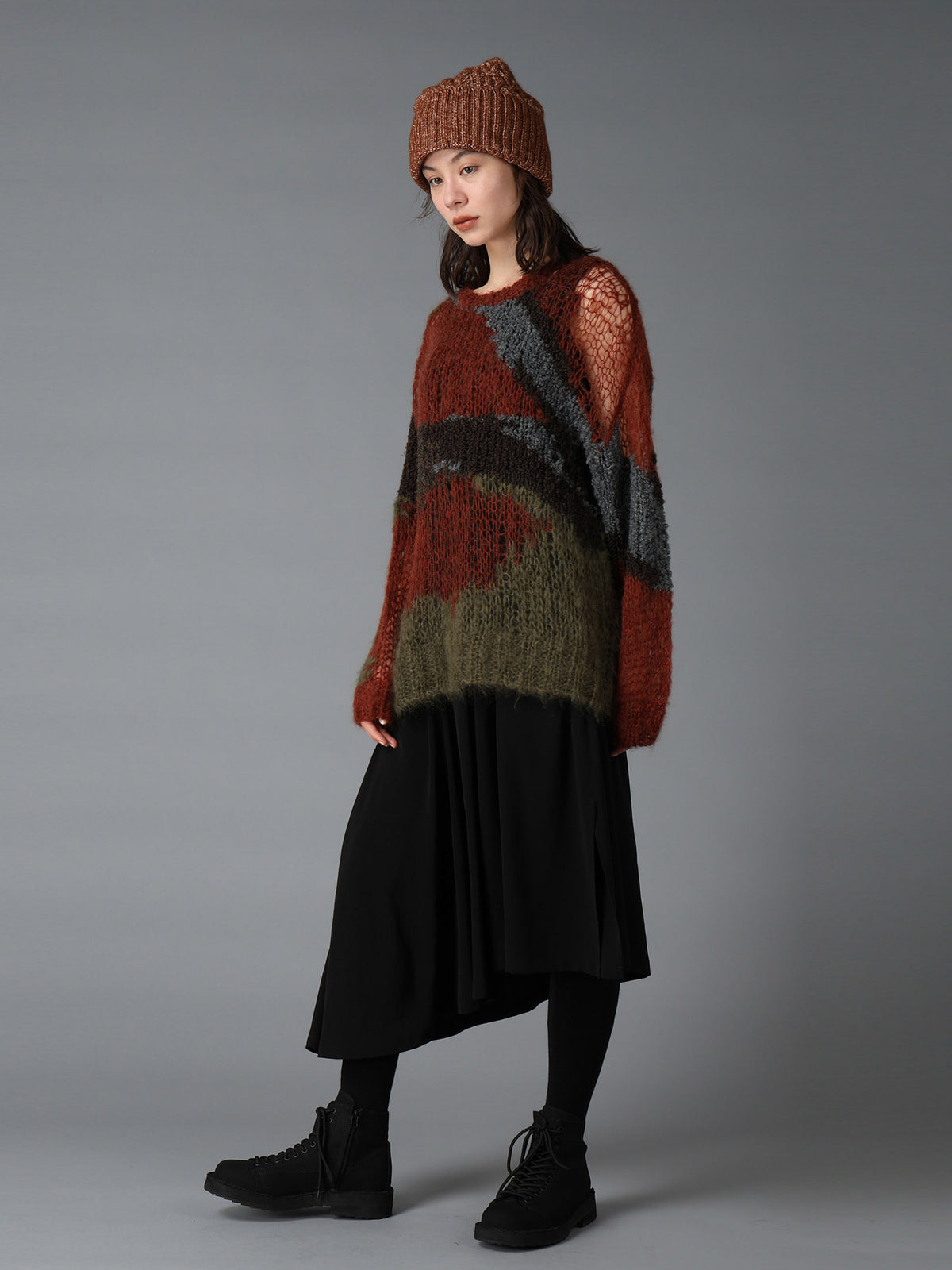 MOHAIR X BOUCLE INTARSIA KNIT PULLOVER