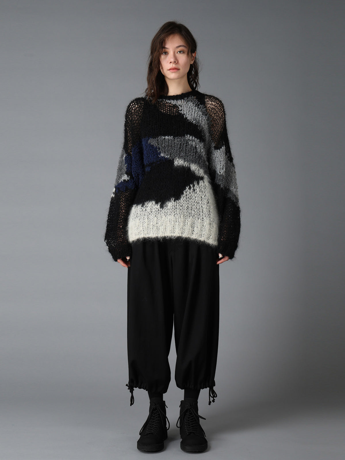 MOHAIR X BOUCLE INTARSIA KNIT PULLOVER