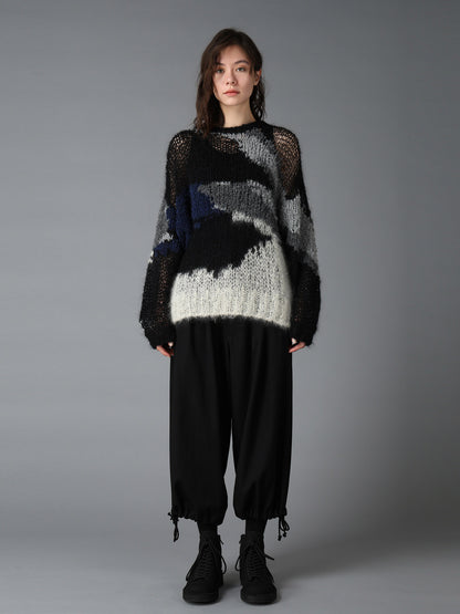 MOHAIR X BOUCLE INTARSIA KNIT PULLOVER