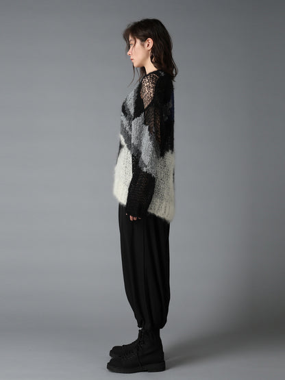 MOHAIR X BOUCLE INTARSIA KNIT PULLOVER