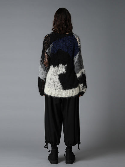 MOHAIR X BOUCLE INTARSIA KNIT PULLOVER