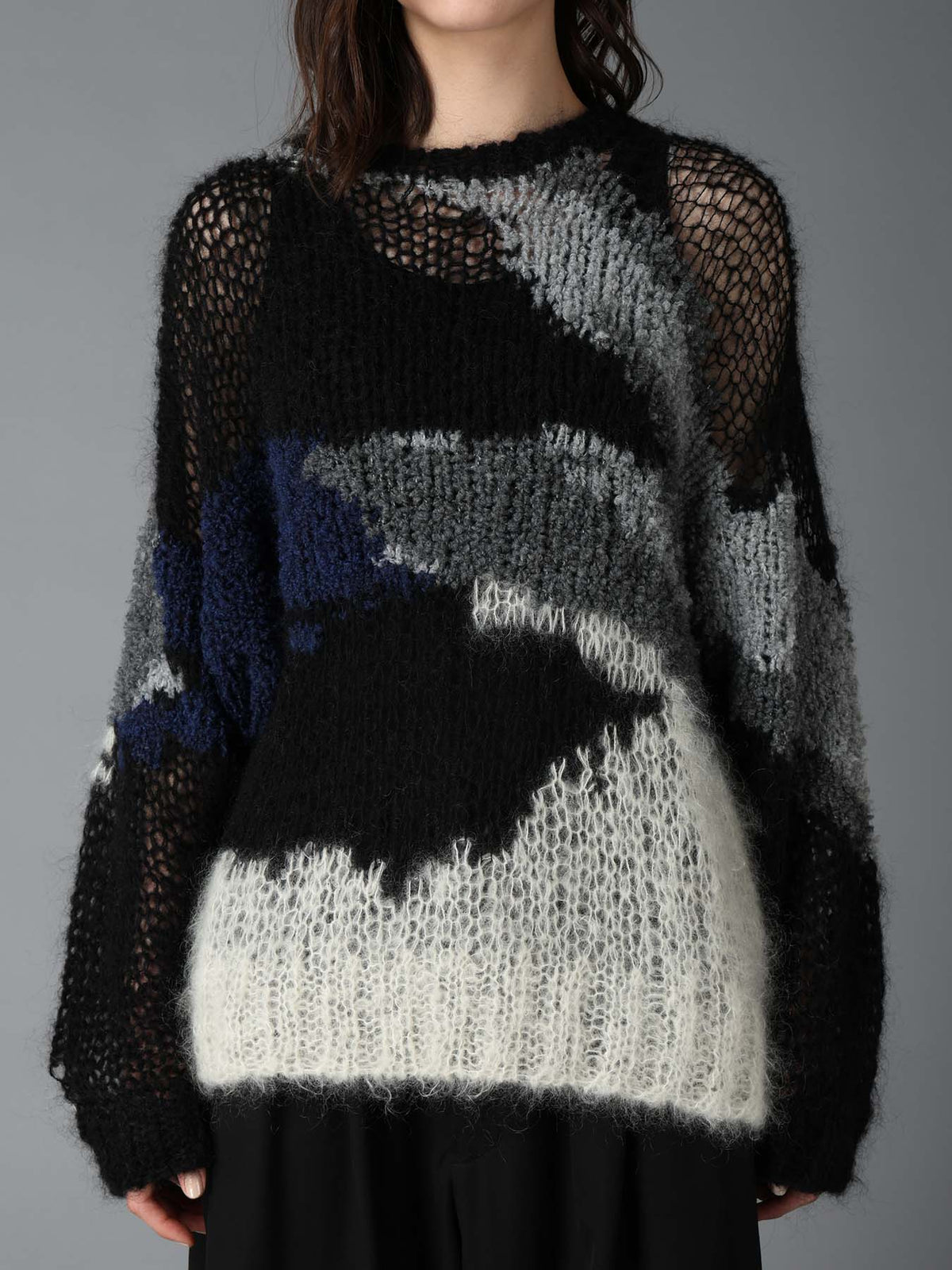 MOHAIR X BOUCLE INTARSIA KNIT PULLOVER
