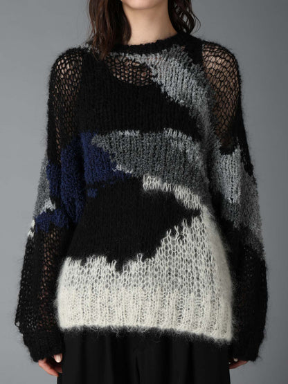 MOHAIR X BOUCLE INTARSIA KNIT PULLOVER