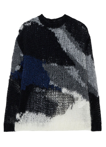 MOHAIR X BOUCLE INTARSIA KNIT PULLOVER