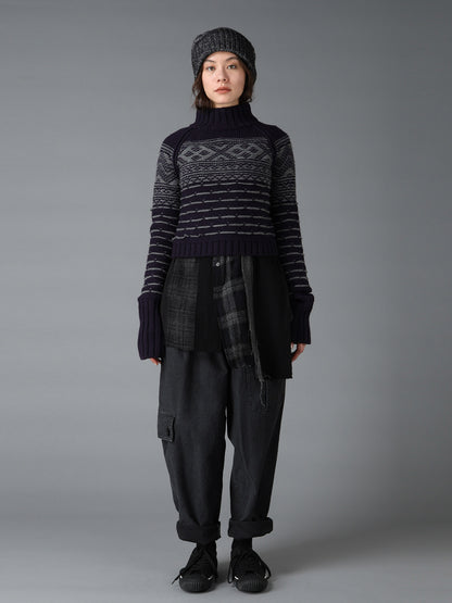 BULKY REVERSE JACQUARD SHORT PULLOVER KNIT