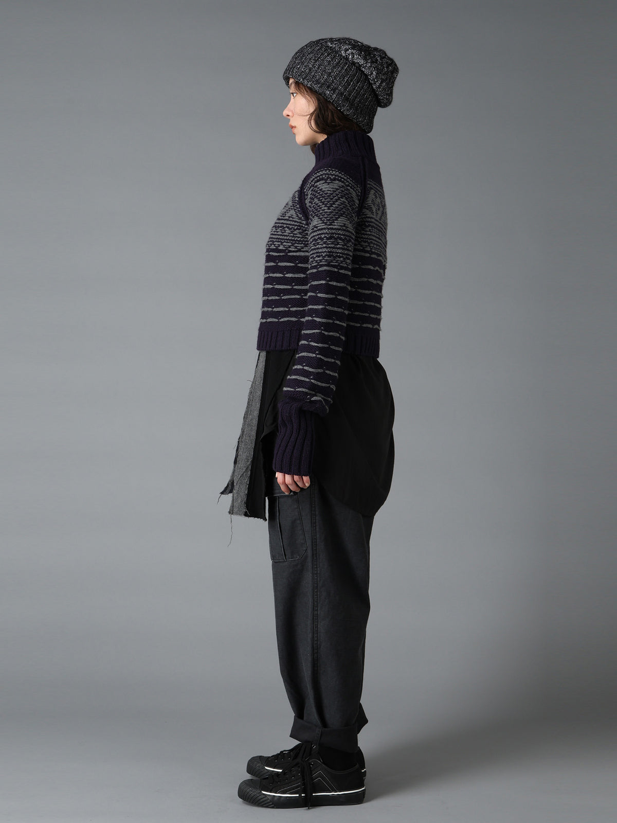 BULKY REVERSE JACQUARD SHORT PULLOVER KNIT