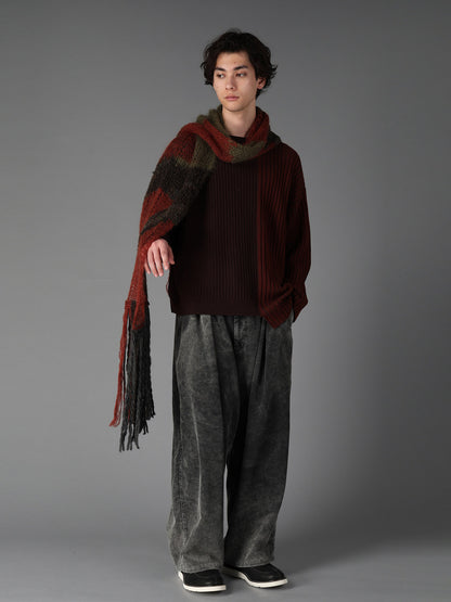 MOHAIR X BOUCLE INTARSIA KNIT SCARF