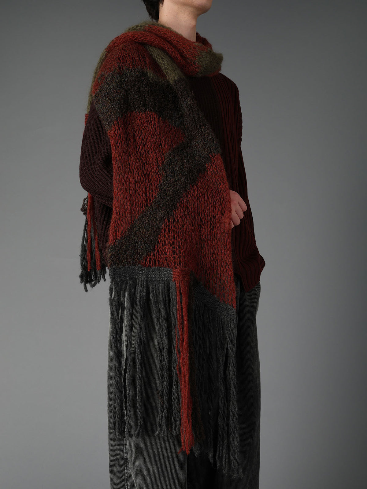 MOHAIR X BOUCLE INTARSIA KNIT SCARF