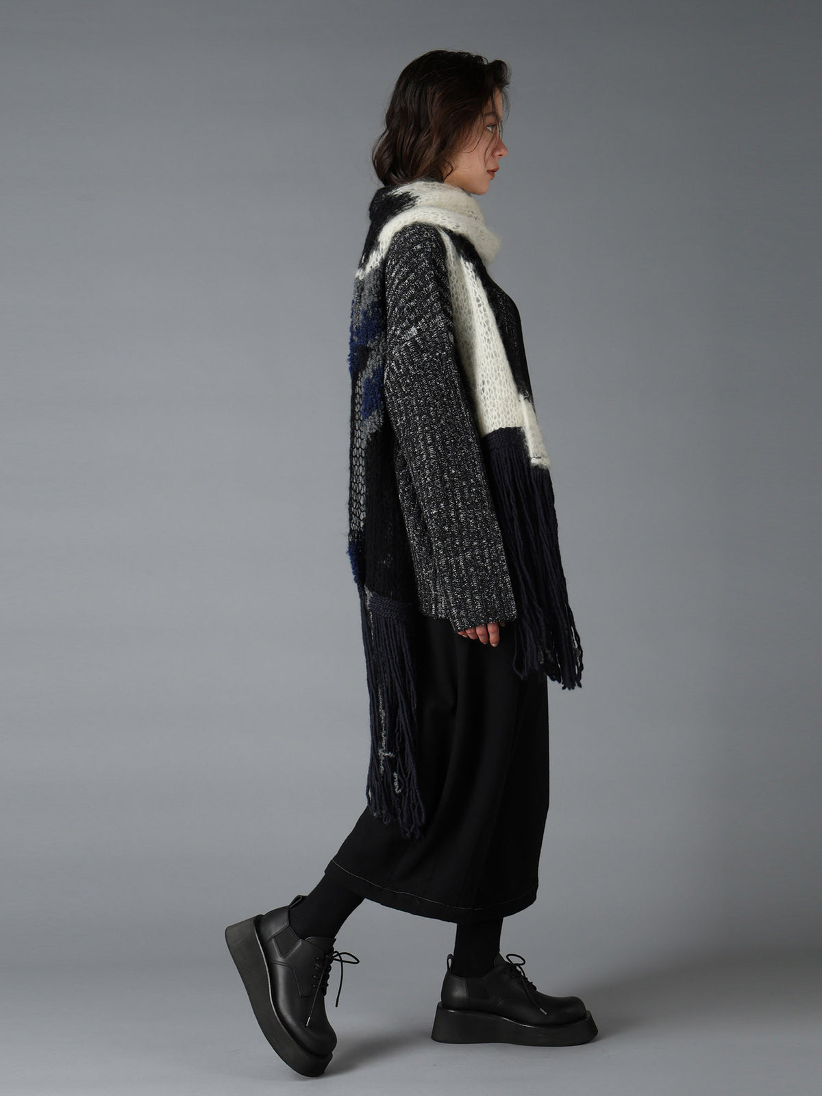 MOHAIR X BOUCLE INTARSIA KNIT SCARF