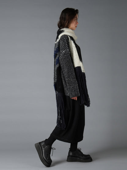 MOHAIR X BOUCLE INTARSIA KNIT SCARF