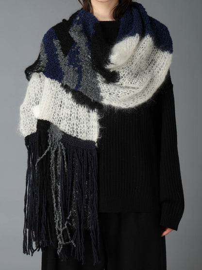 MOHAIR X BOUCLE INTARSIA KNIT SCARF