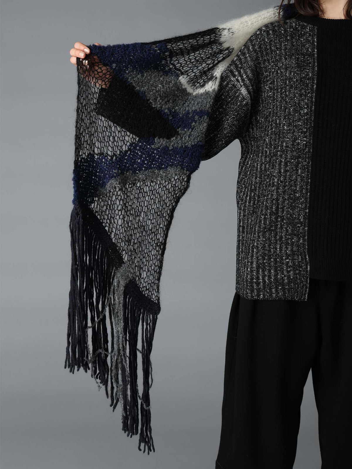 MOHAIR X BOUCLE INTARSIA KNIT SCARF